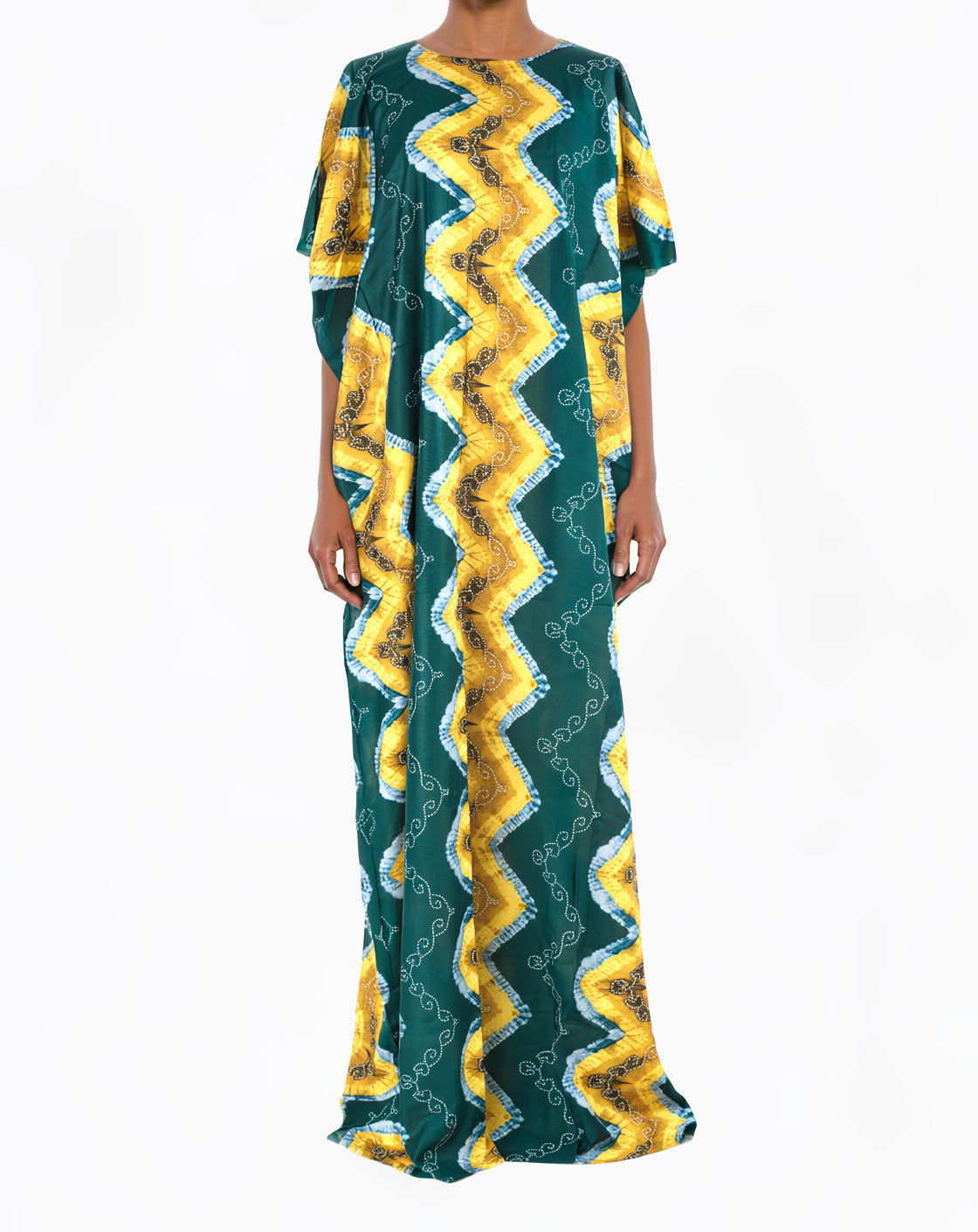 deep teal/Tan Chevron print Bati Dress