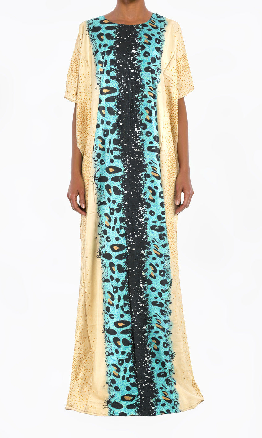 deep teal/Tan Leopard splash Bati Dress