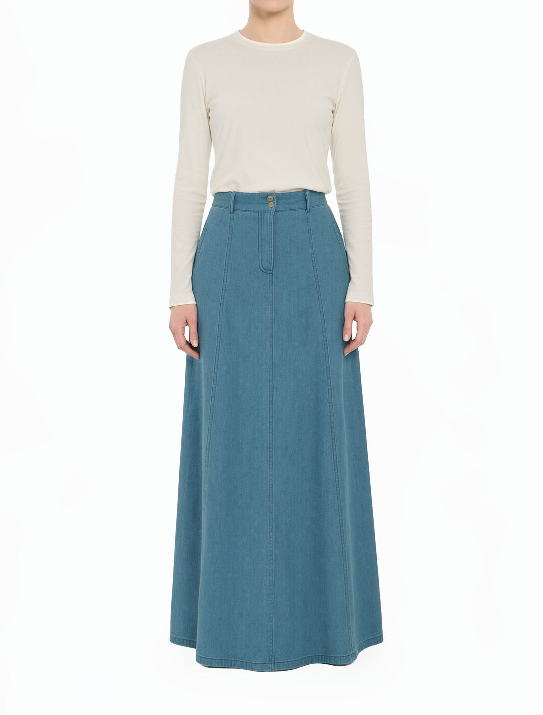 Soft-Wash Modest Denim Maxi Skirt