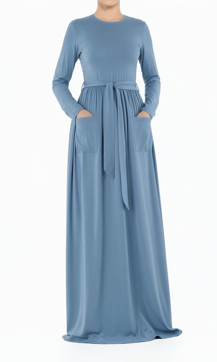 Dusty Blue Anisa cotton long sleeve modest dress