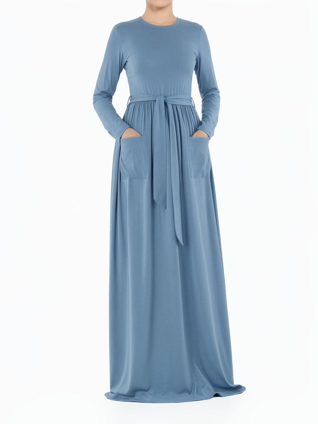 Dusty Blue Anisa cotton long sleeve modest dress