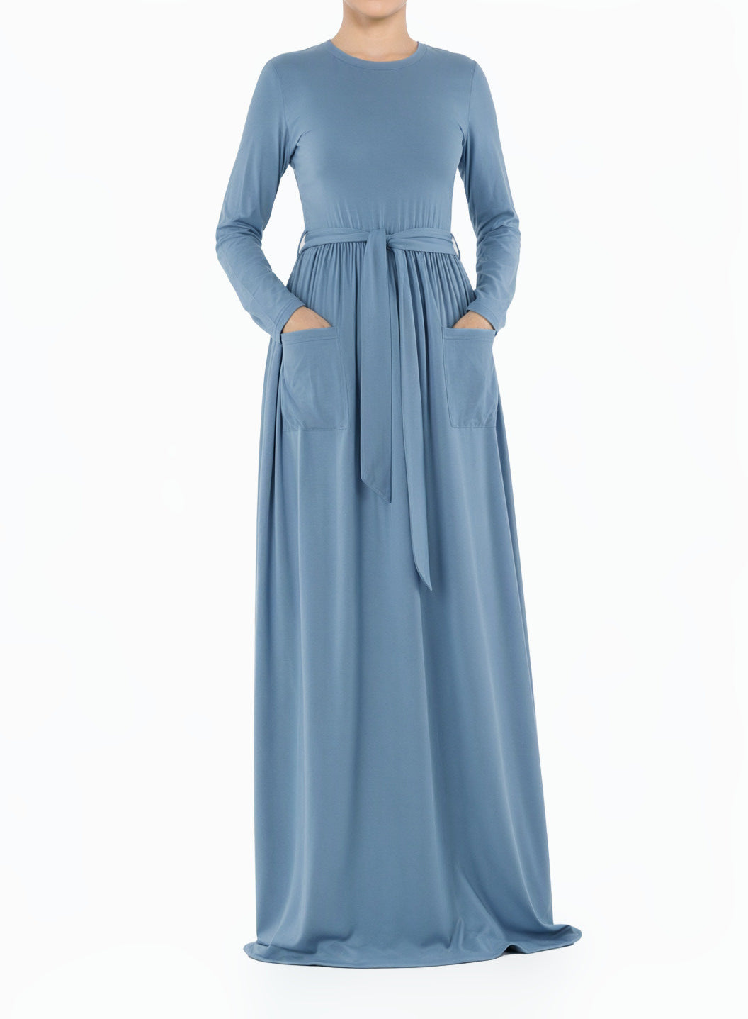 Dusty Blue Anisa cotton long sleeve modest dress