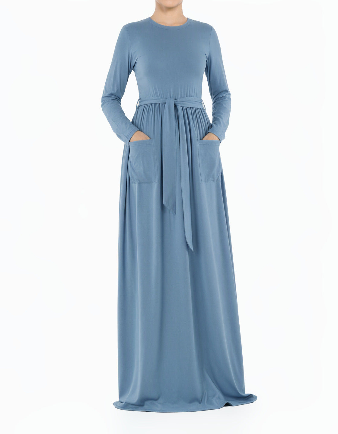 Dusty Blue Anisa cotton long sleeve modest dress
