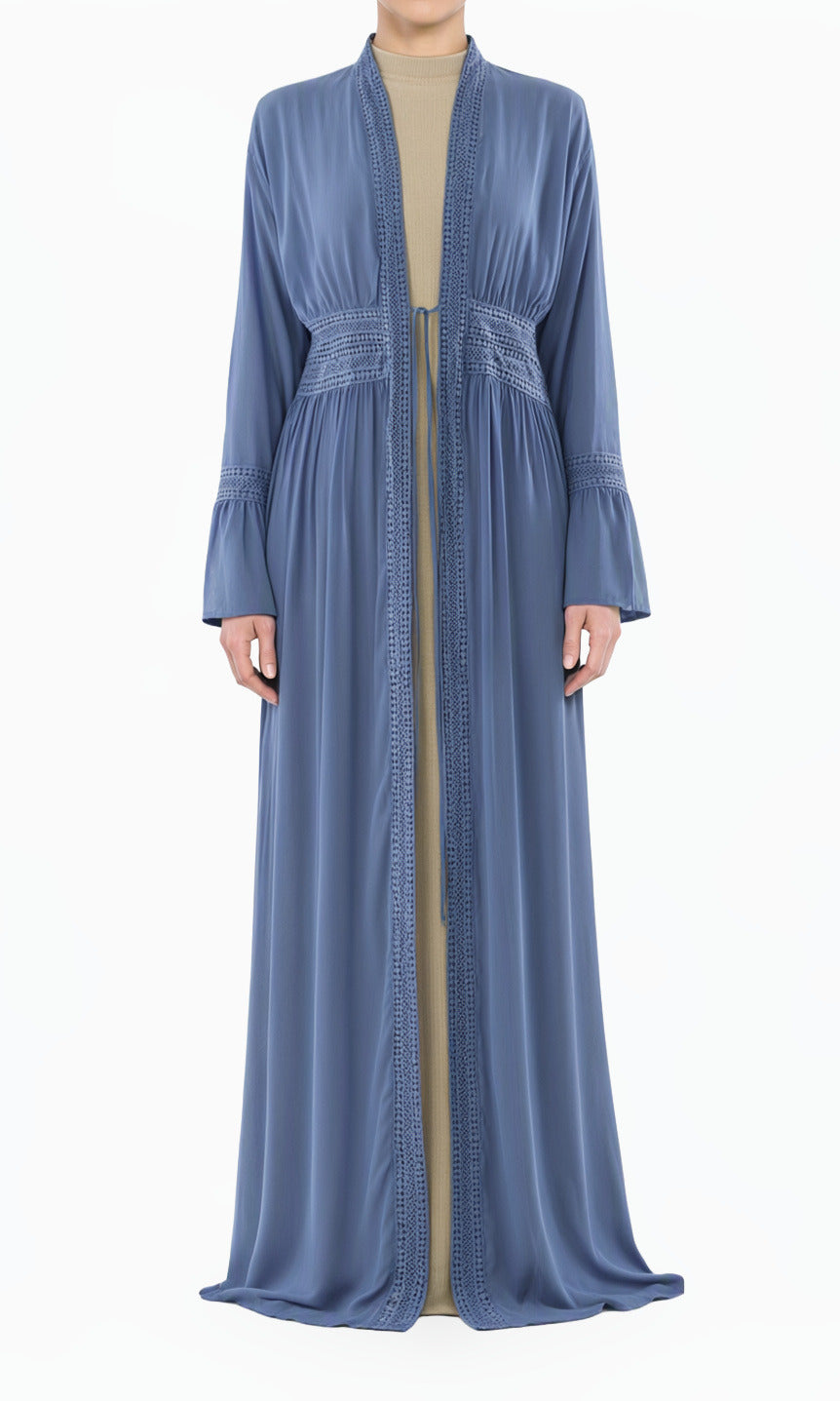 Dusty Blue Hayati embroidery detail chiffon abaya