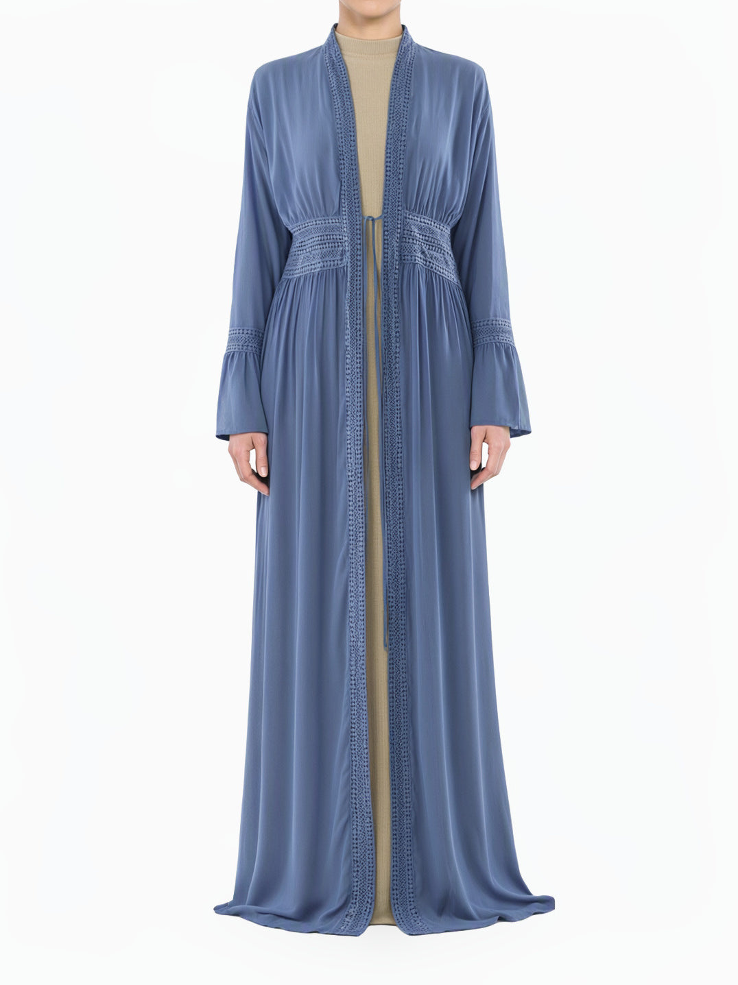Dusty Blue Hayati embroidery detail chiffon abaya