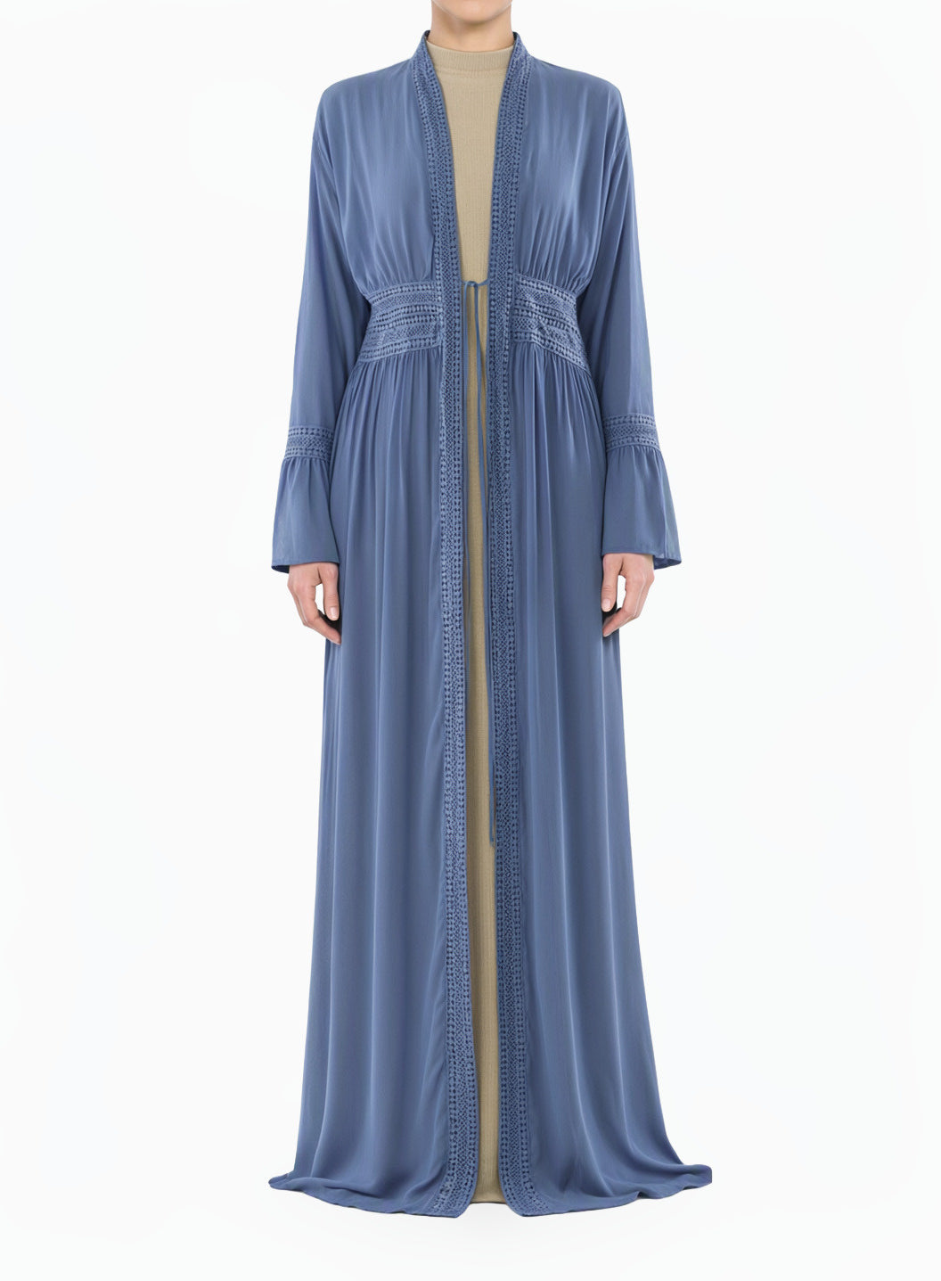 Dusty Blue Hayati embroidery detail chiffon abaya