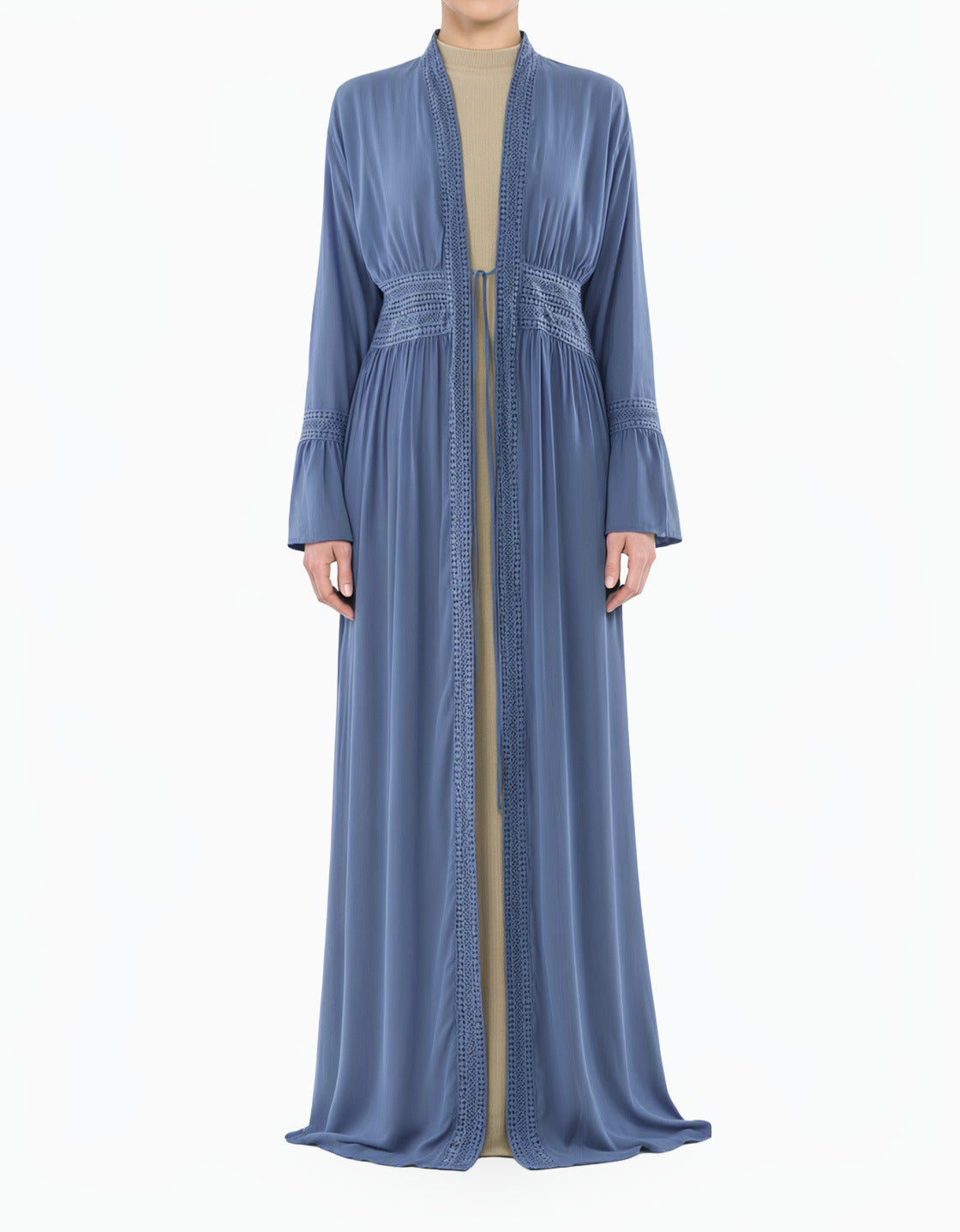 Dusty Blue Hayati embroidery detail chiffon abaya