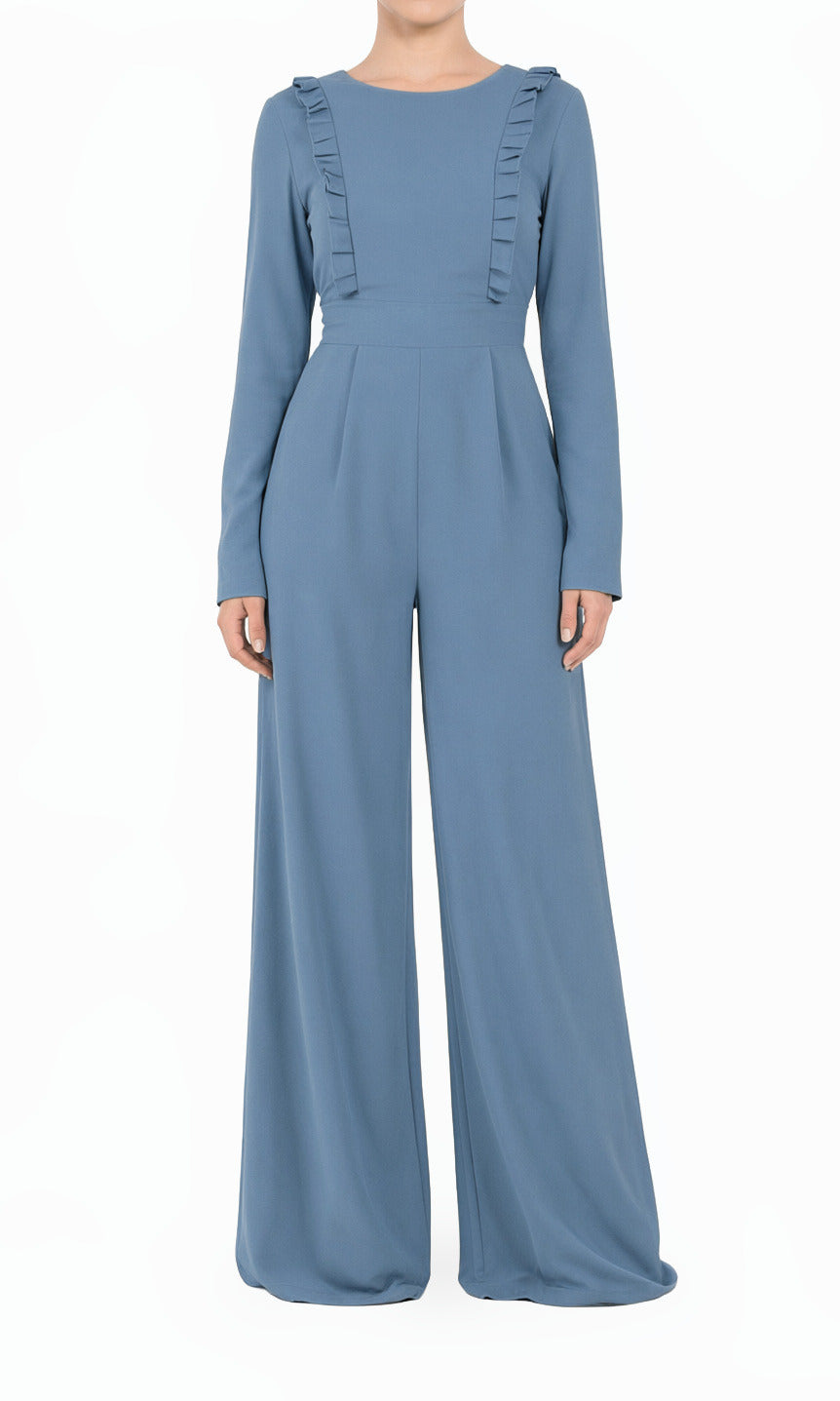 Dusty Blue ruffles modest jumpsuit