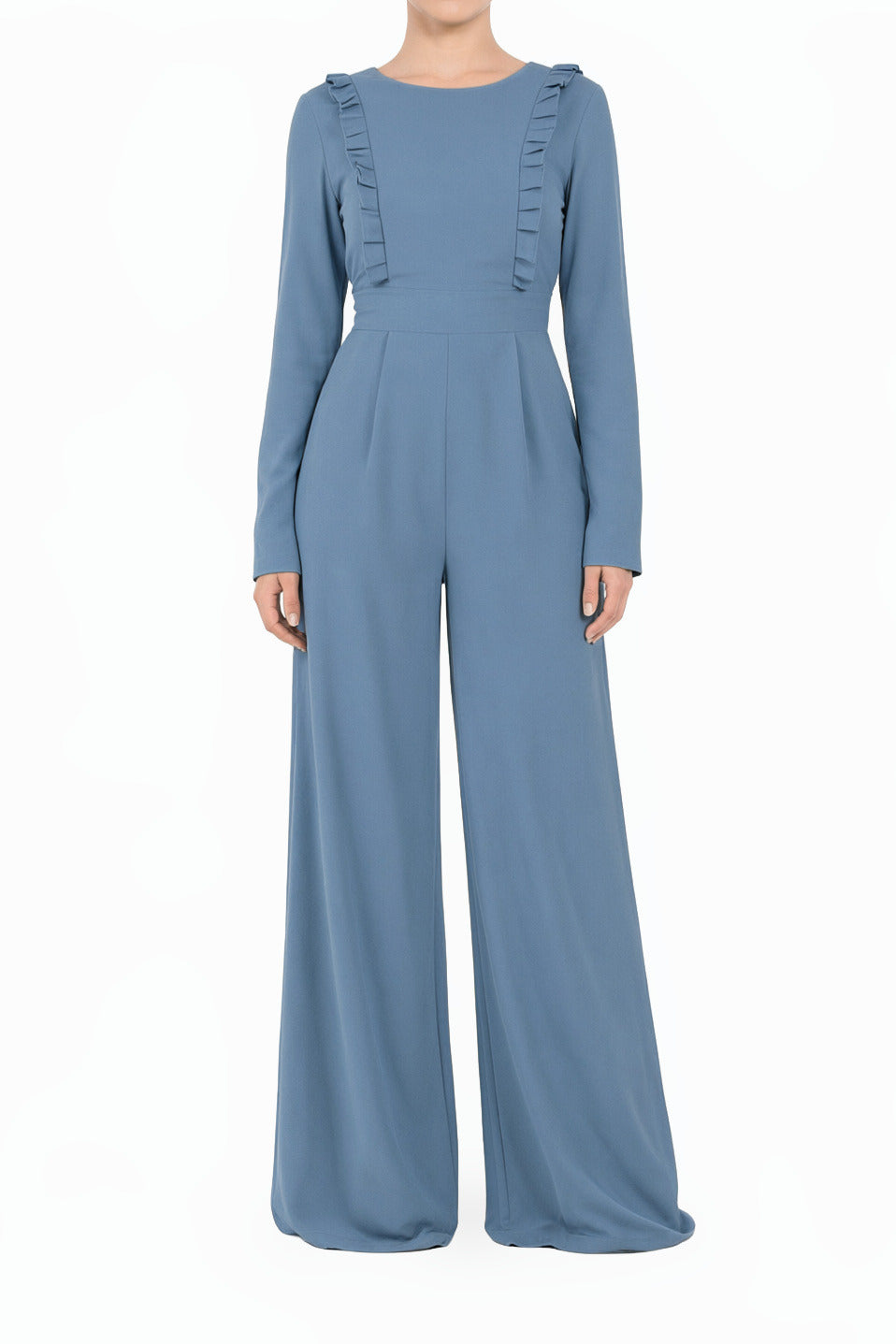 Dusty Blue ruffles modest jumpsuit