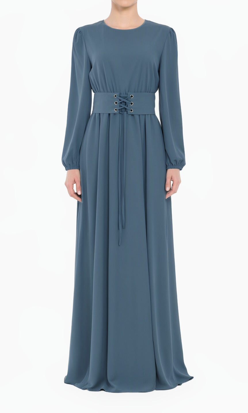 Dusty Blue Yusra Elegant Edgy Modest Maxi Dress
