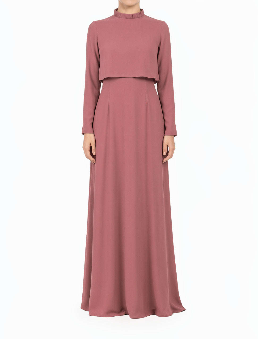 Dusty rose Aurora Crepe High Neck Crop Modest Dress