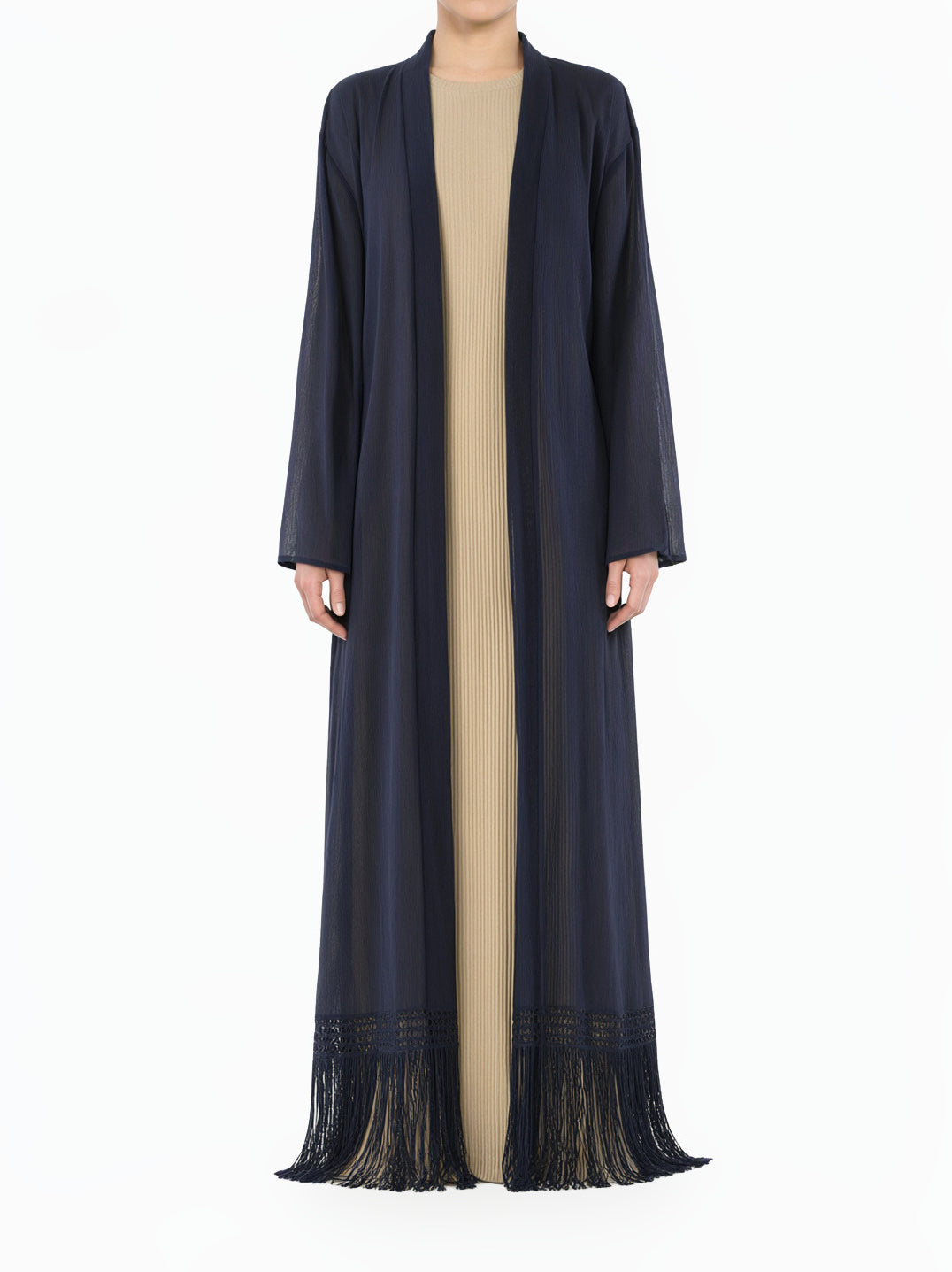 Navy Maxi cardigan abaya Effortlessly chic fringe