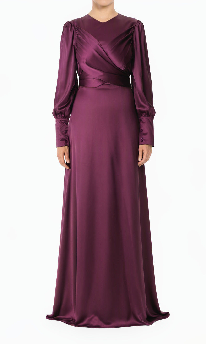 Eggplant Sleek and Classy Satin Modest Maxi Dress