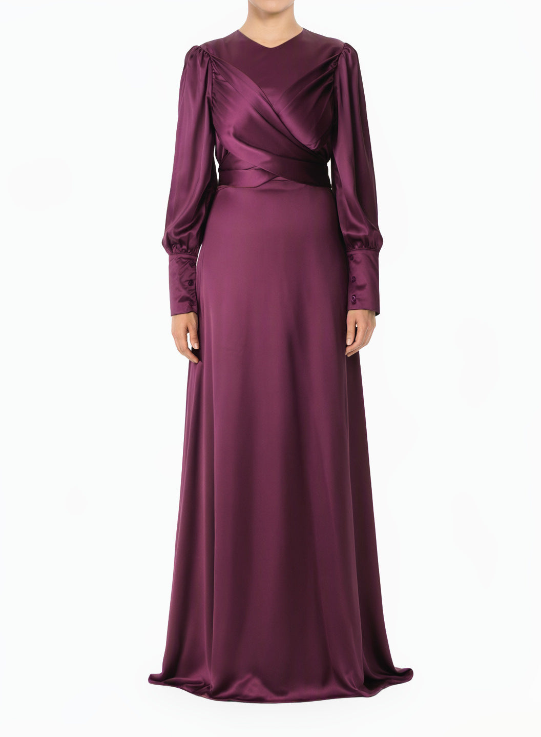 Eggplant Sleek and Classy Satin Modest Maxi Dress