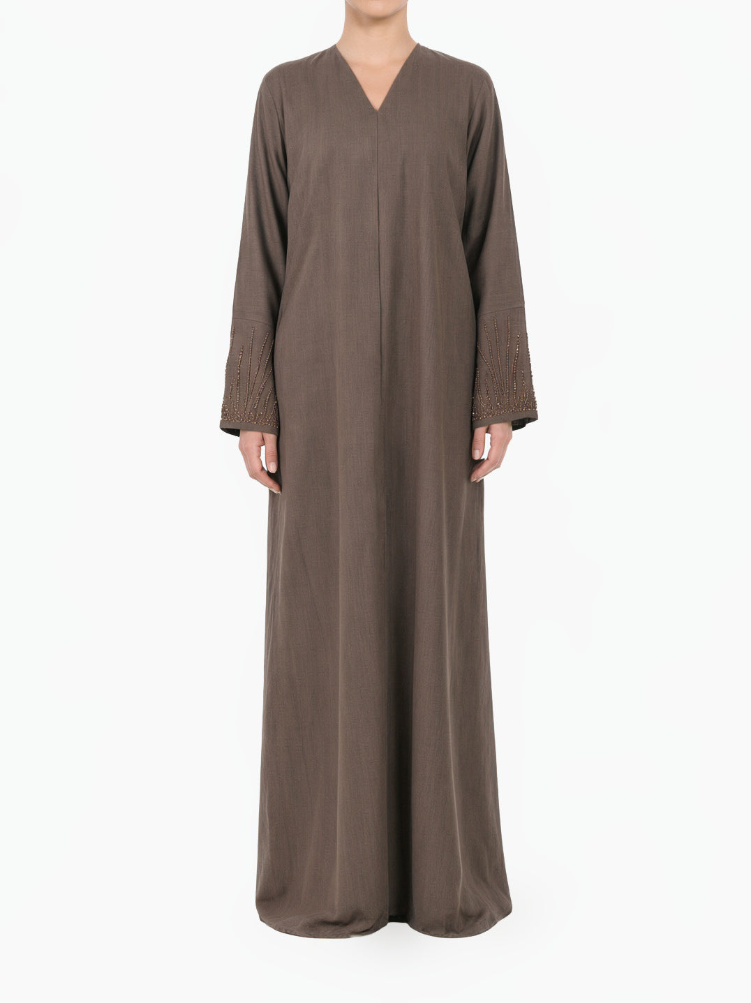 Elegant brown Sleeve Abaya Maxi Dress with Matching Scarf
