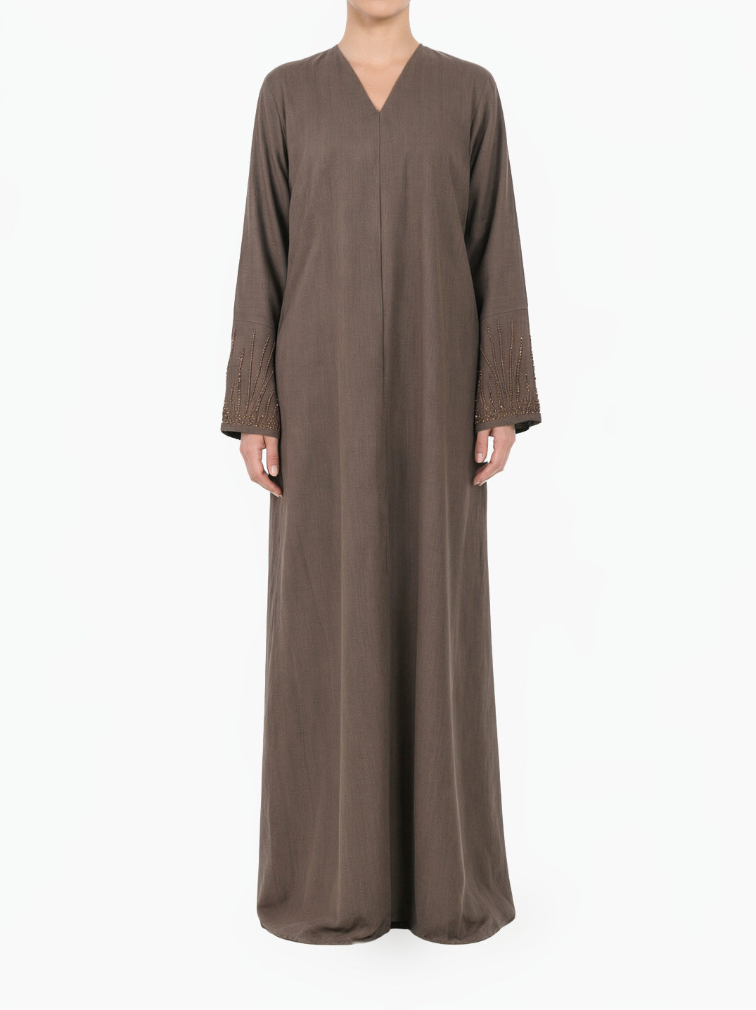 Elegant brown Sleeve Abaya Maxi Dress with Matching Scarf