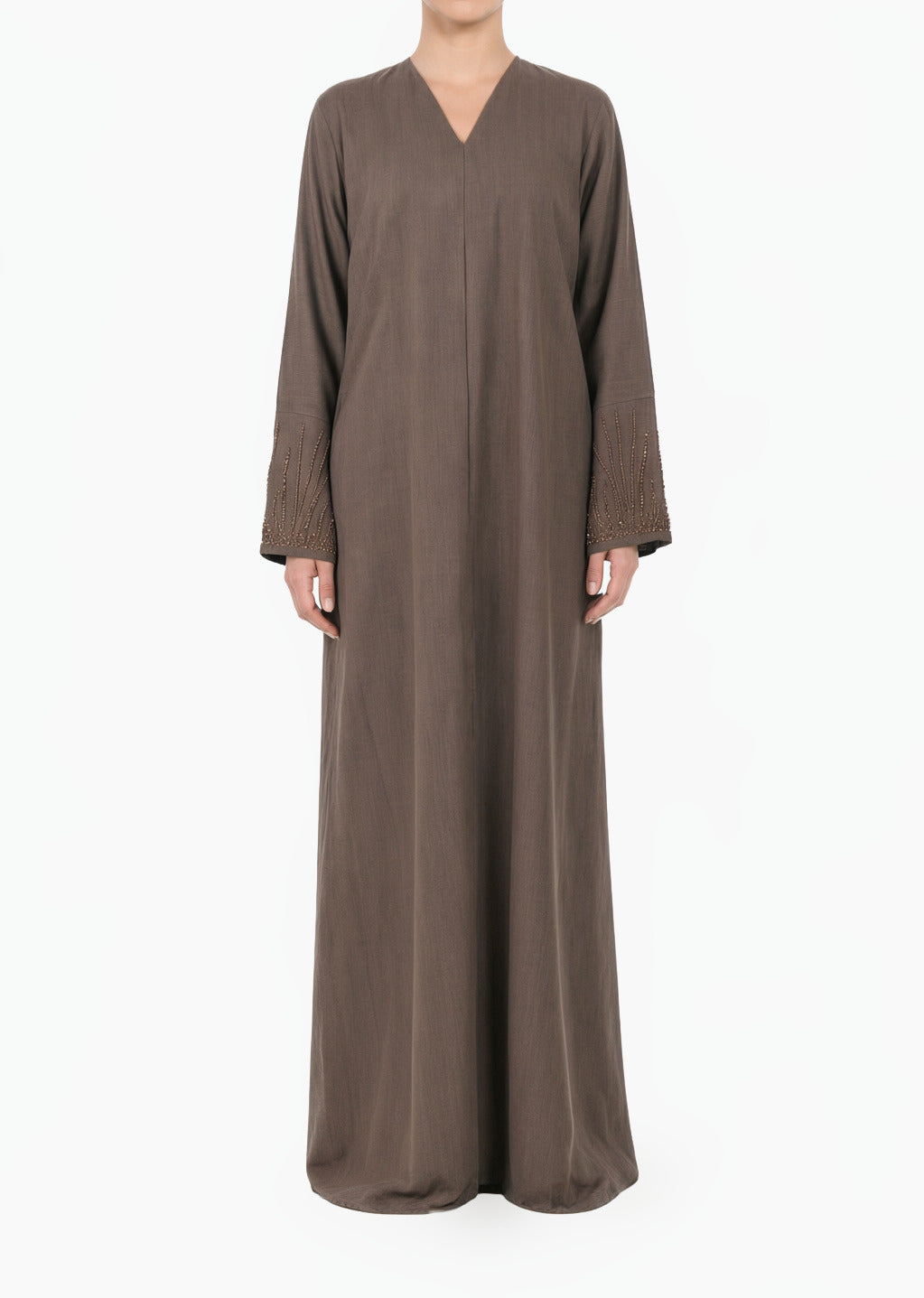 Elegant brown Sleeve Abaya Maxi Dress with Matching Scarf