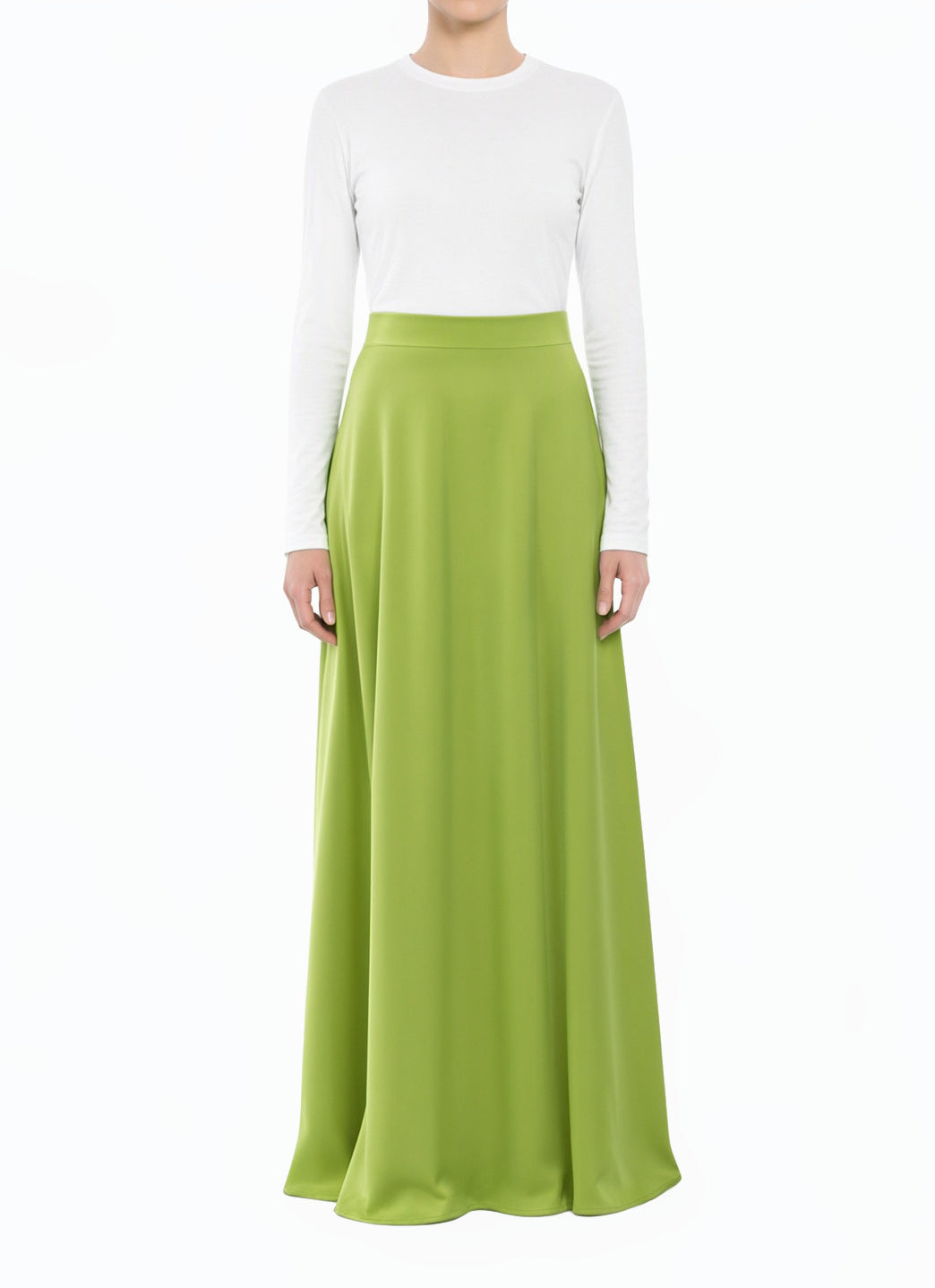 Pear Green Modest Maxi Skirt Elegant Luxury Satin