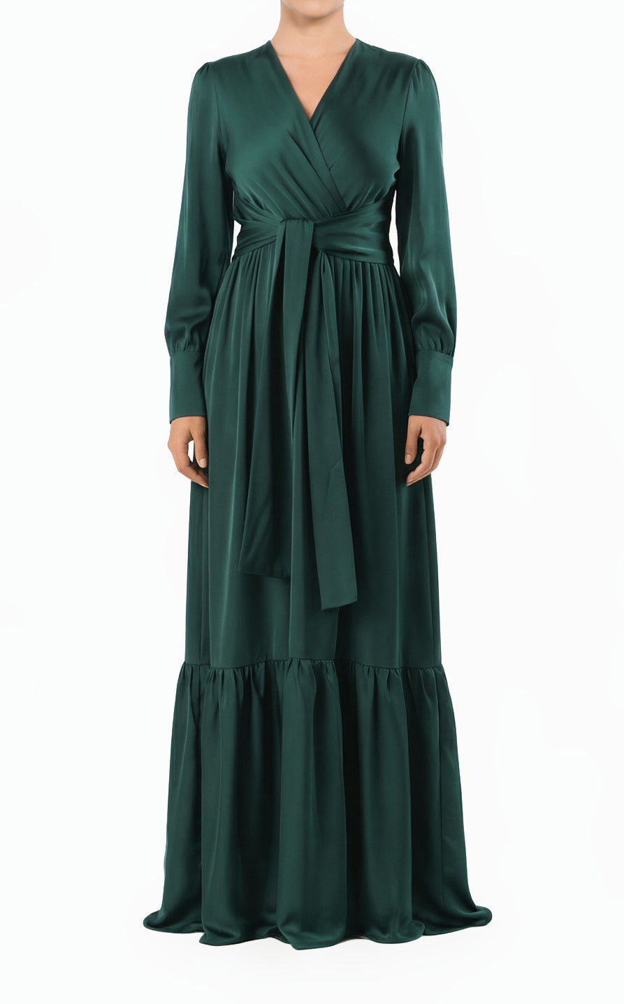 Emerald Dancing With You pretty satin Long sleeve Maxi dress