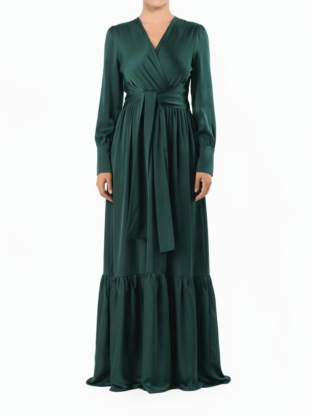 Emerald Dancing With You pretty satin Long sleeve Maxi dress