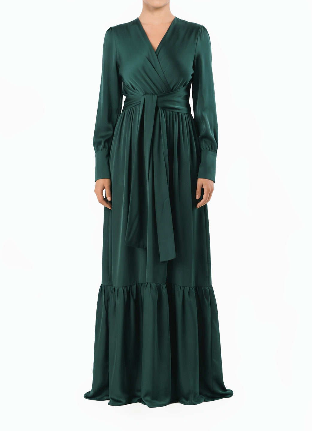 Emerald Dancing With You pretty satin Long sleeve Maxi dress