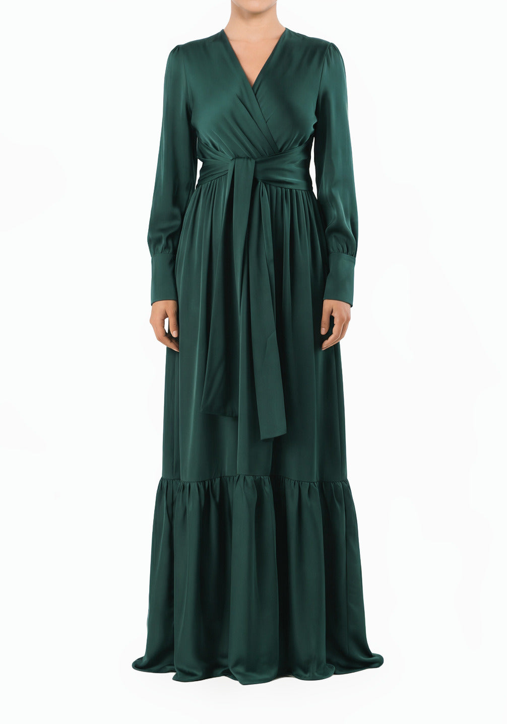 Emerald Dancing With You pretty satin Long sleeve Maxi dress