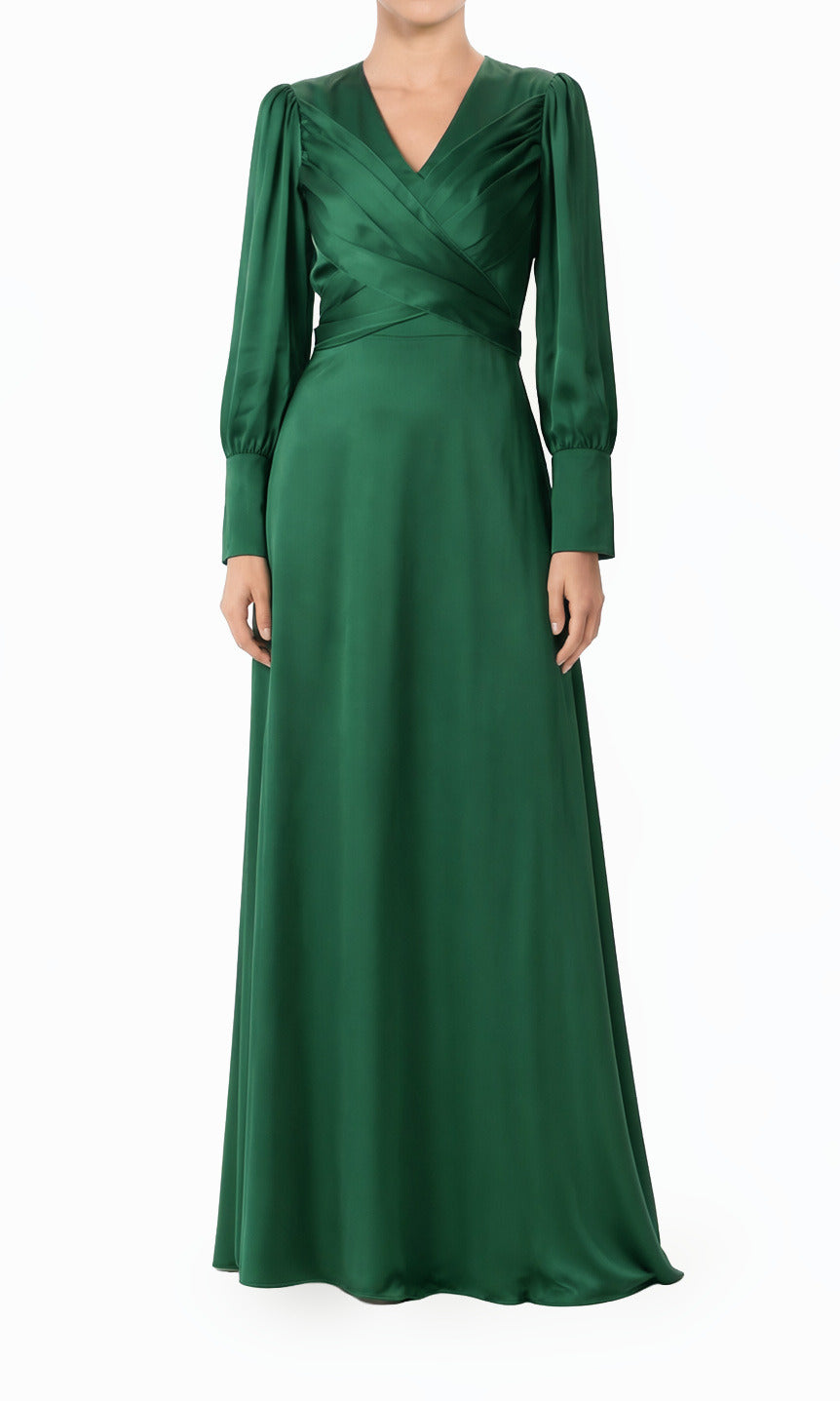 Emerald Sleek and Classy Satin Modest Maxi Dress