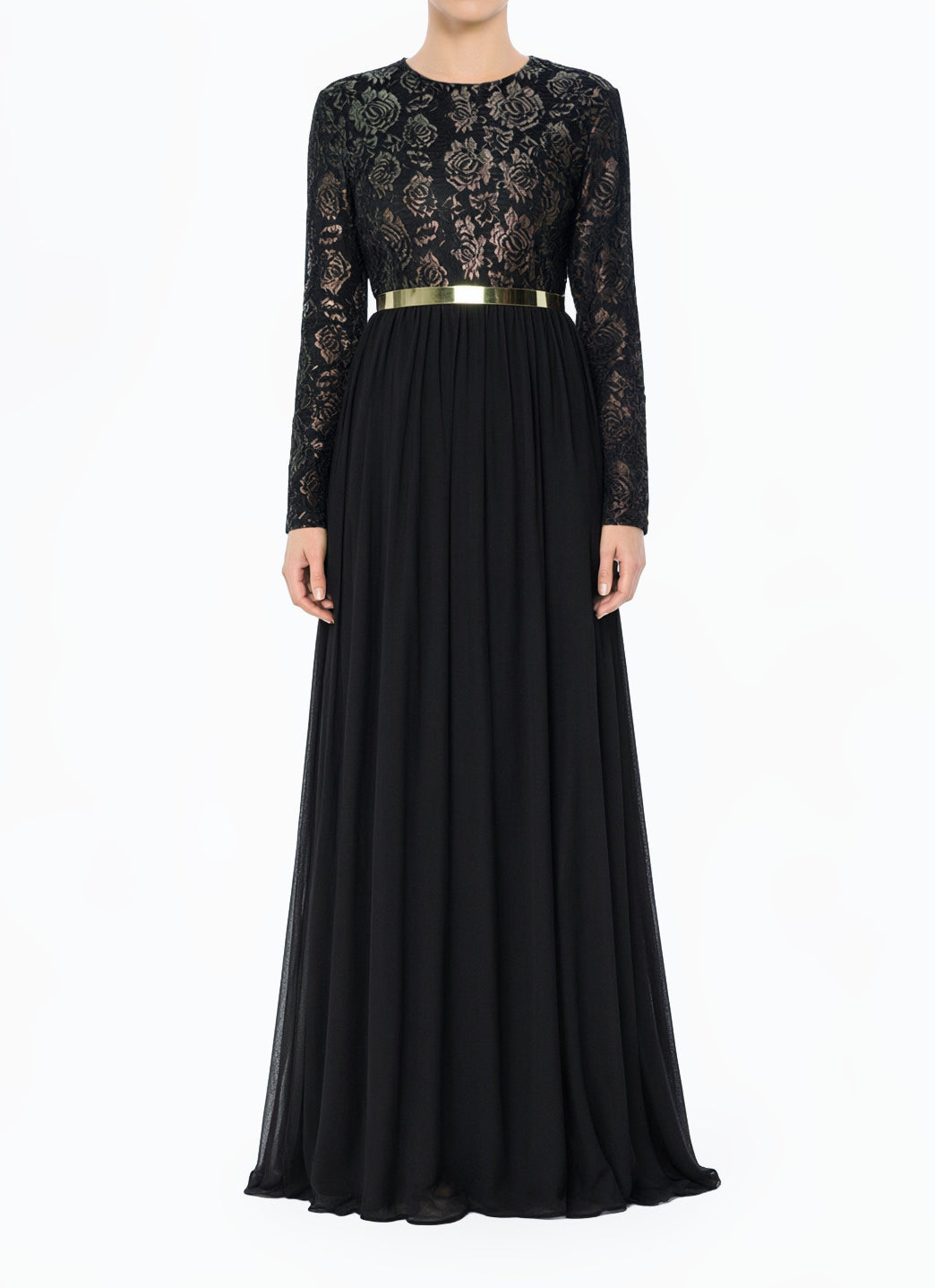 Black Fairytale Lace Detail Chiffon Modest Dress