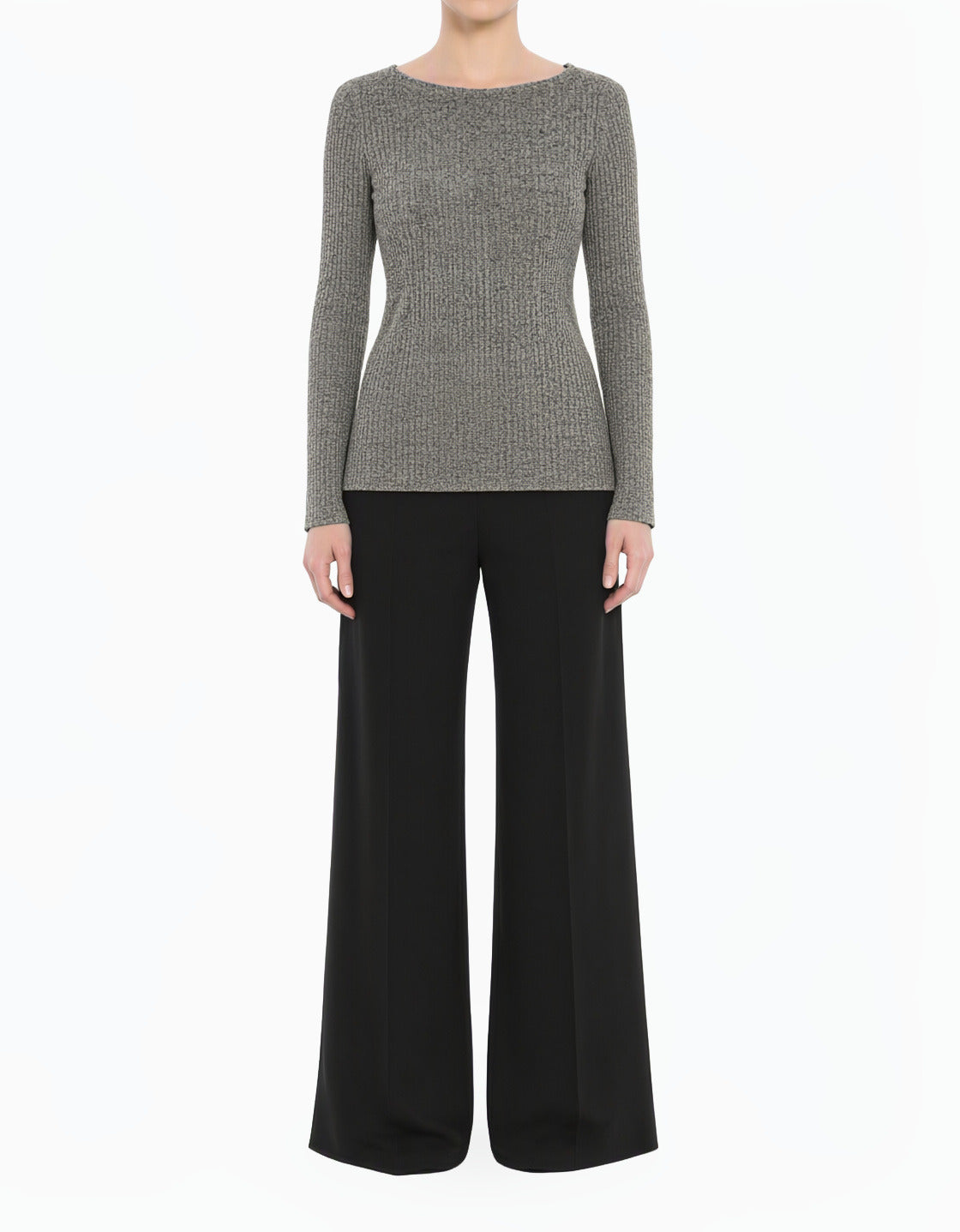 Gray Ribbed Sweater Shirt