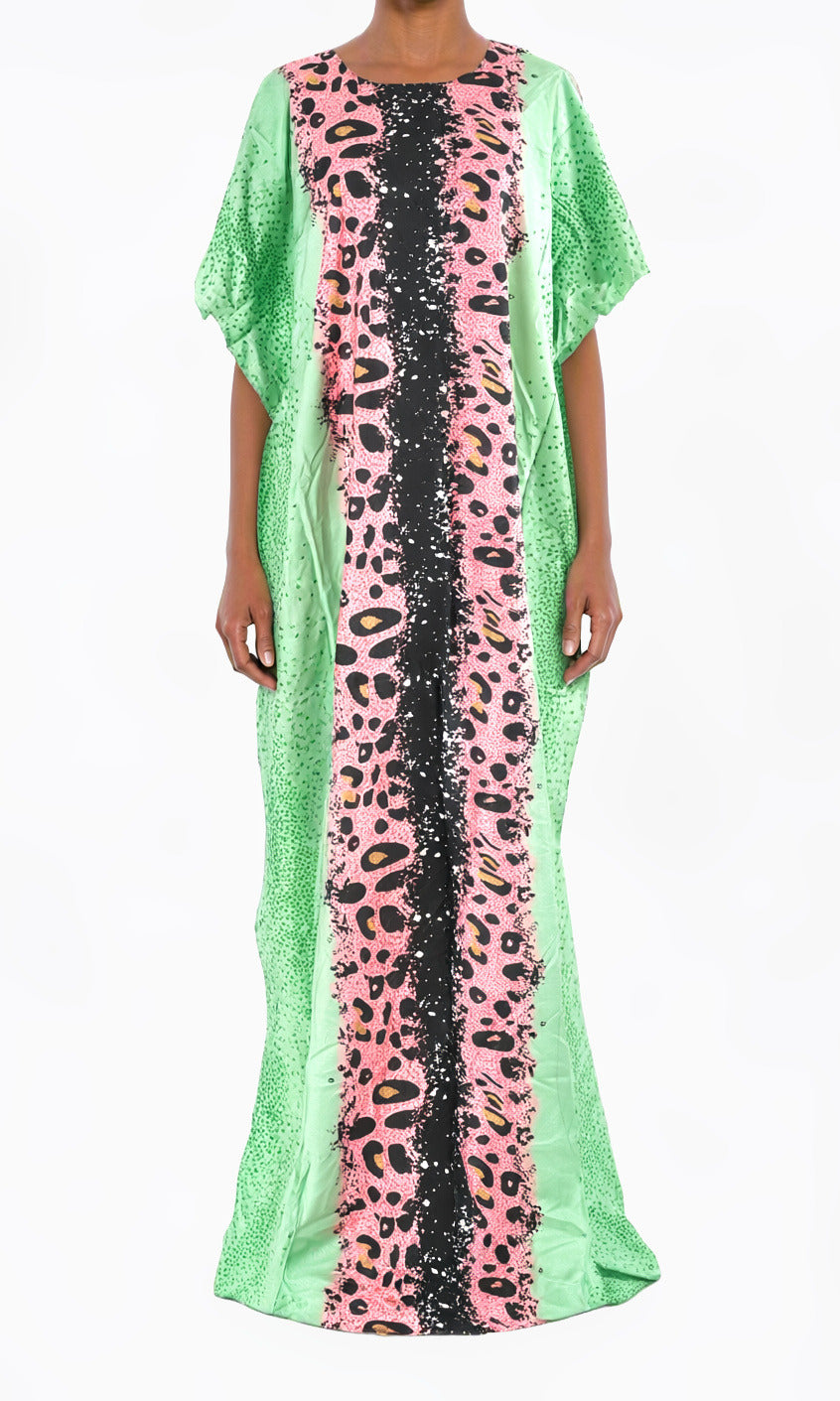 Green/pinkish Leopard splash Bati Dress