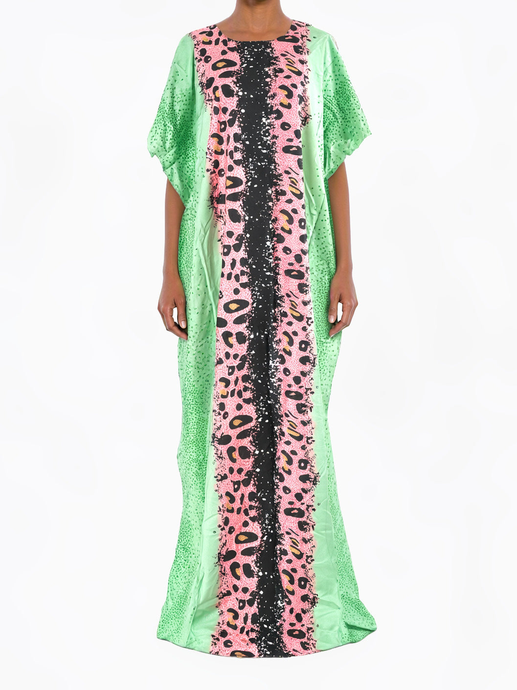 Green/pinkish Leopard splash Bati Dress