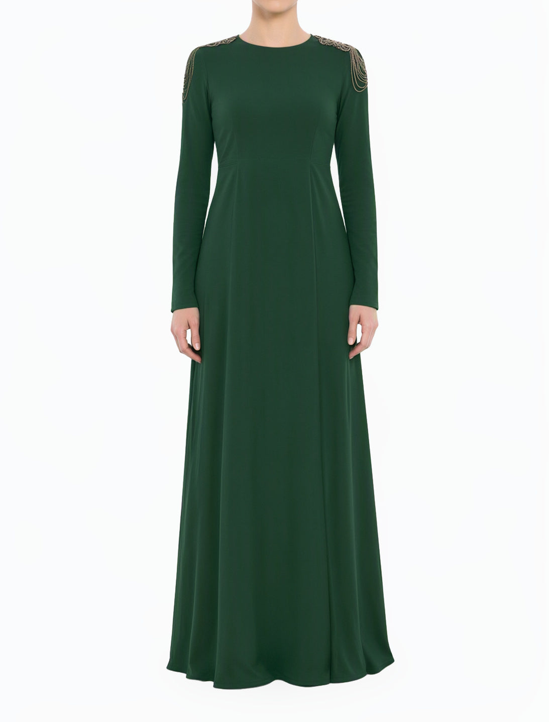 Green Shoulder Chains Modest Dress