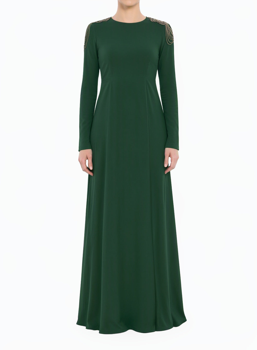 Green Shoulder Chains Modest Dress