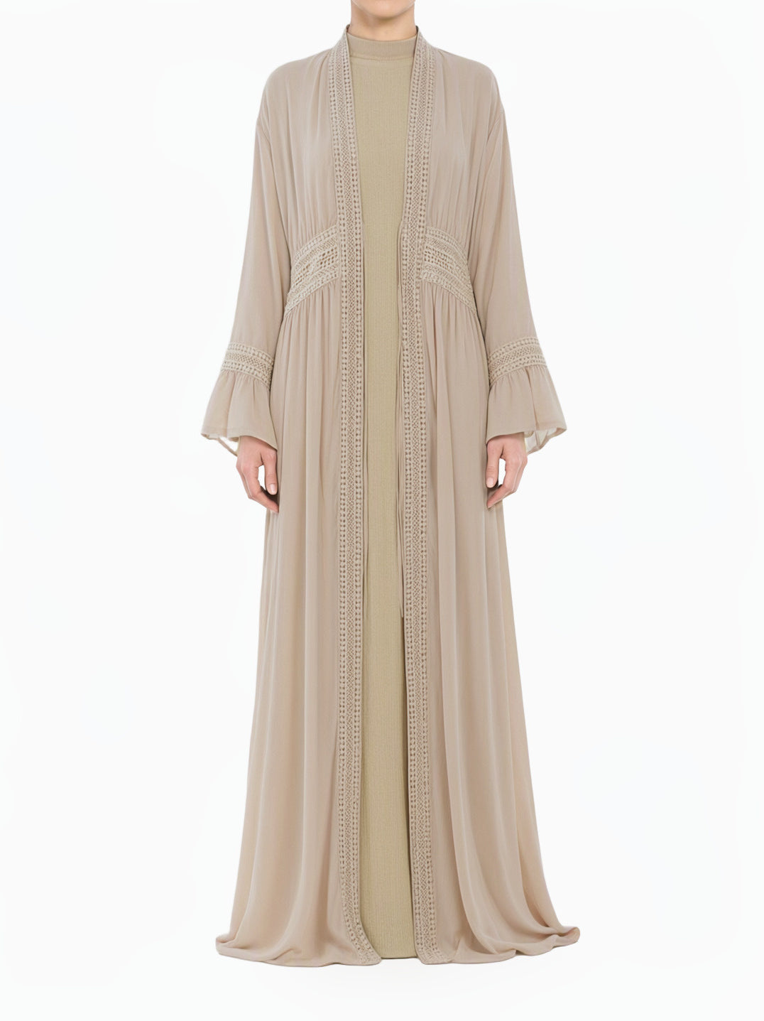 Cream Hayati embroidery detail chiffon abaya