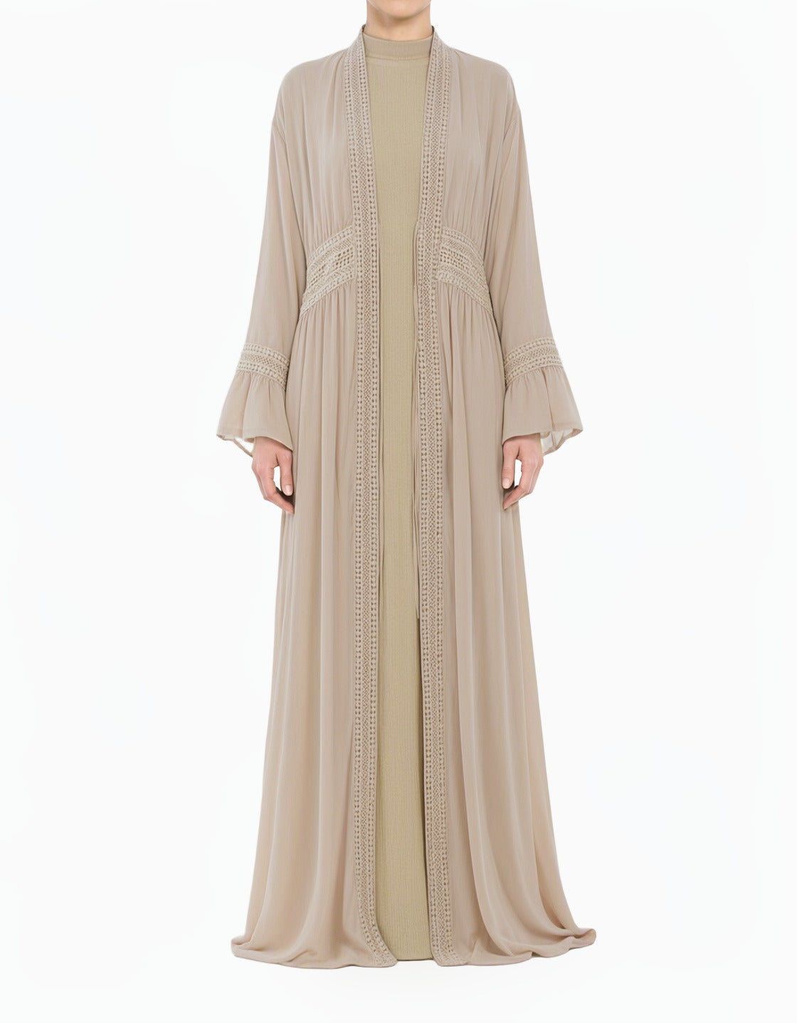Cream Hayati embroidery detail chiffon abaya