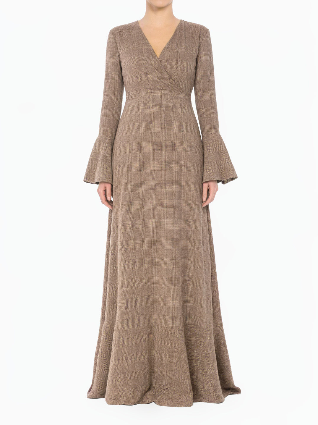 Brown Houndstooth Modest Maxi Dress B