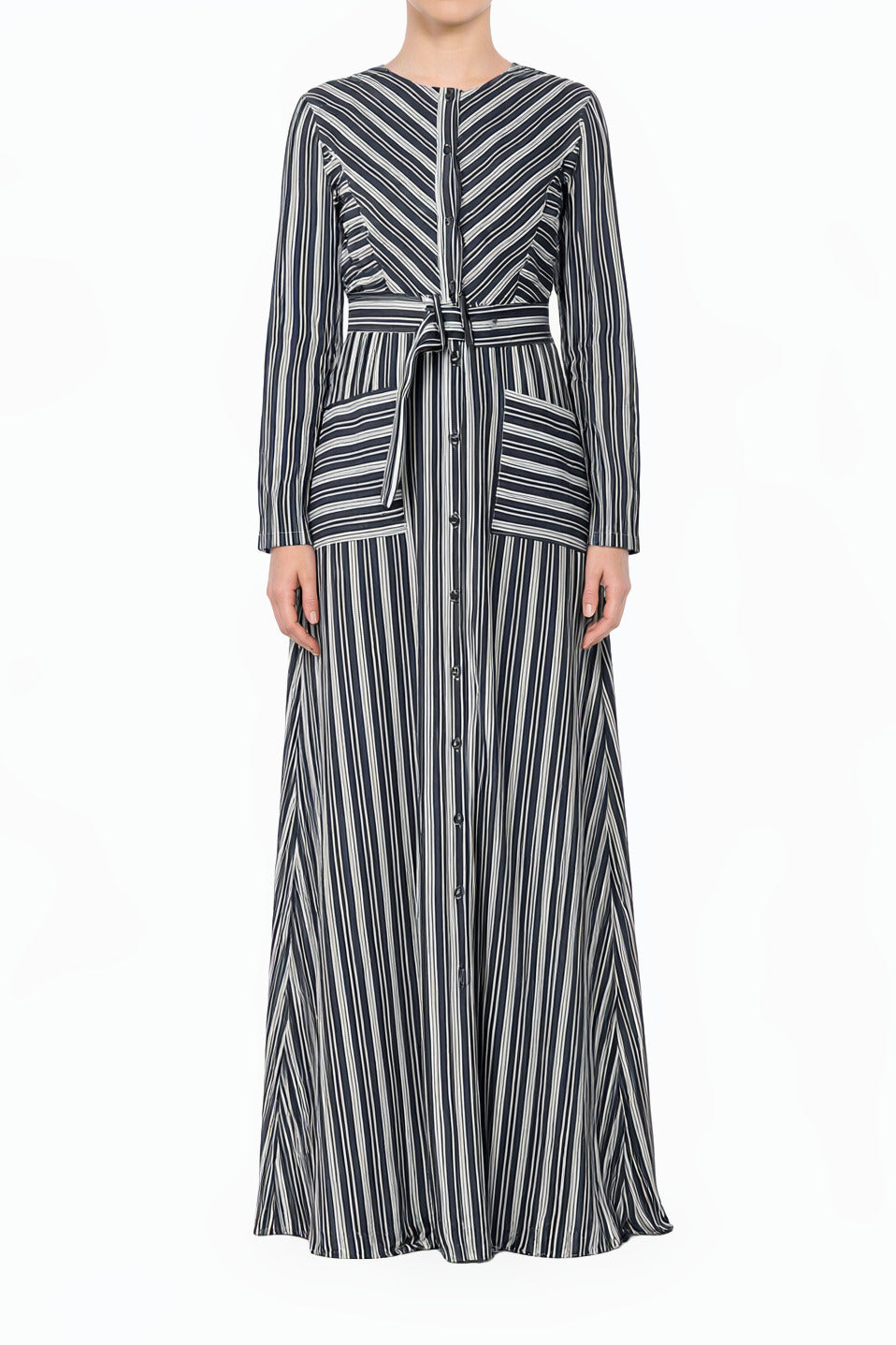Impressive Stripped Modest Maxi Dress