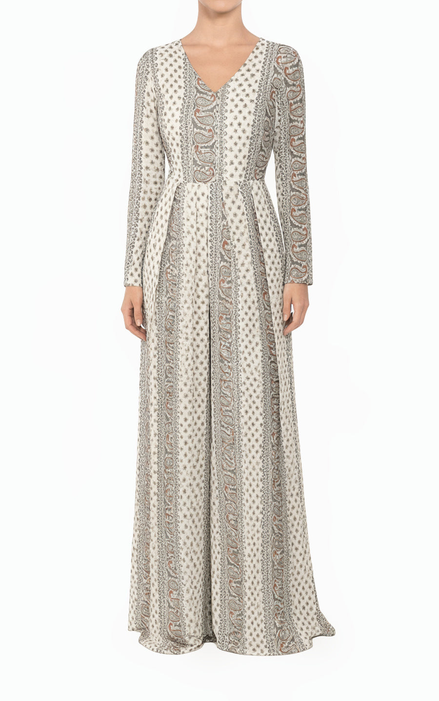 Ivory Paisley Modest Long Sleeve Playsuit Maxi
