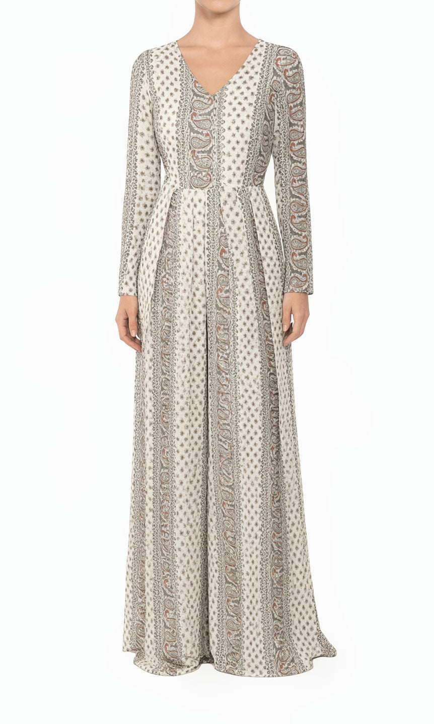 Ivory Paisley Modest Long Sleeve Playsuit Maxi