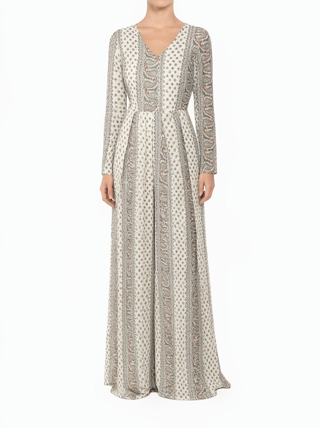 Ivory Paisley Modest Long Sleeve Playsuit Maxi