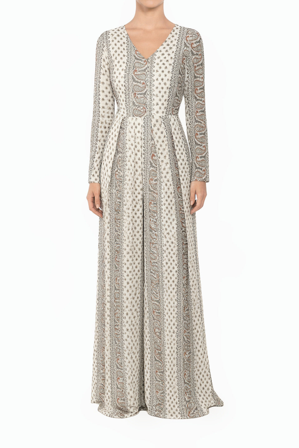Ivory Paisley Modest Long Sleeve Playsuit Maxi