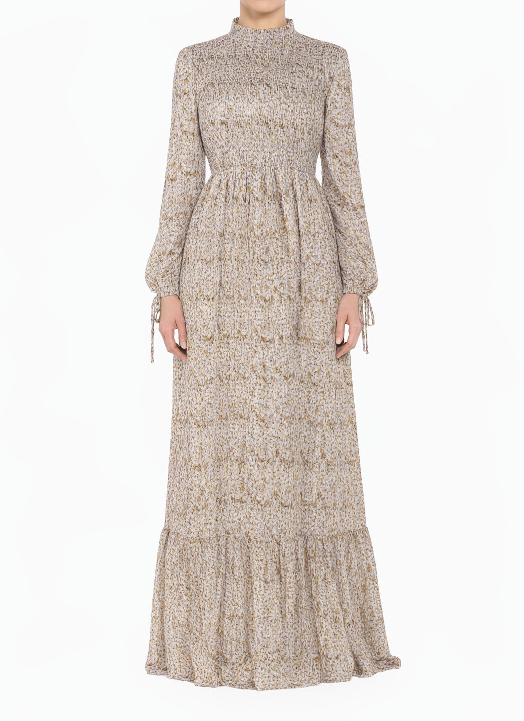Lavender Jasmine petals Print Mock Neck Maxi dress