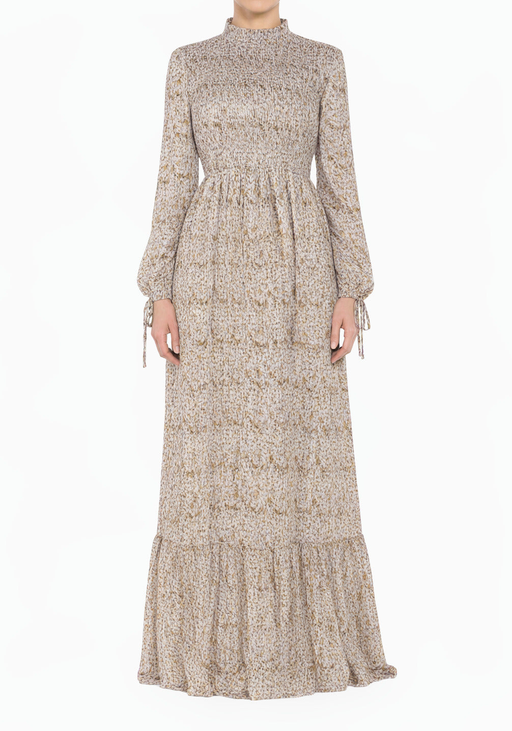Lavender Jasmine petals Print Mock Neck Maxi dress