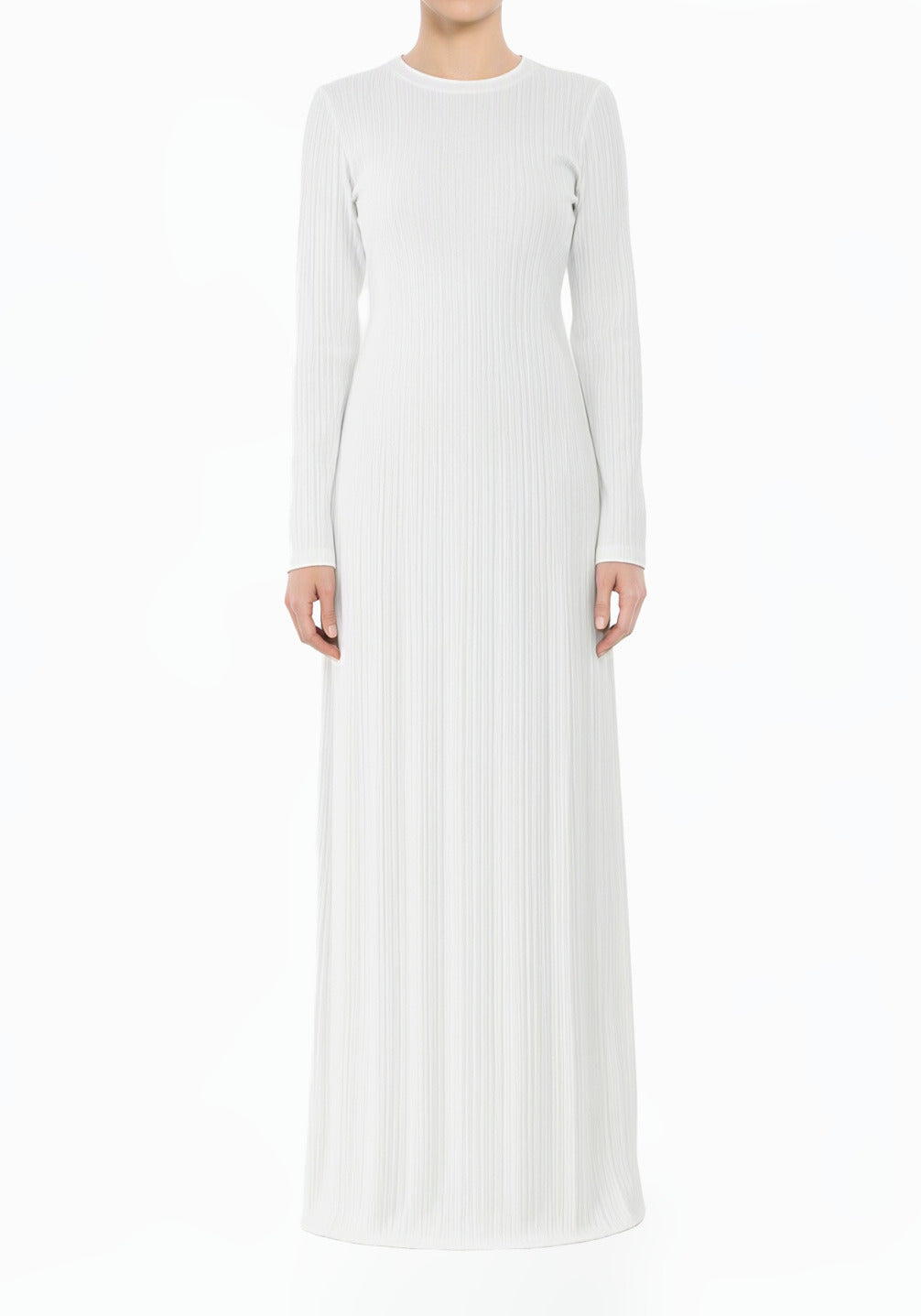 White Julia Ribbed Round Neck maxi dress