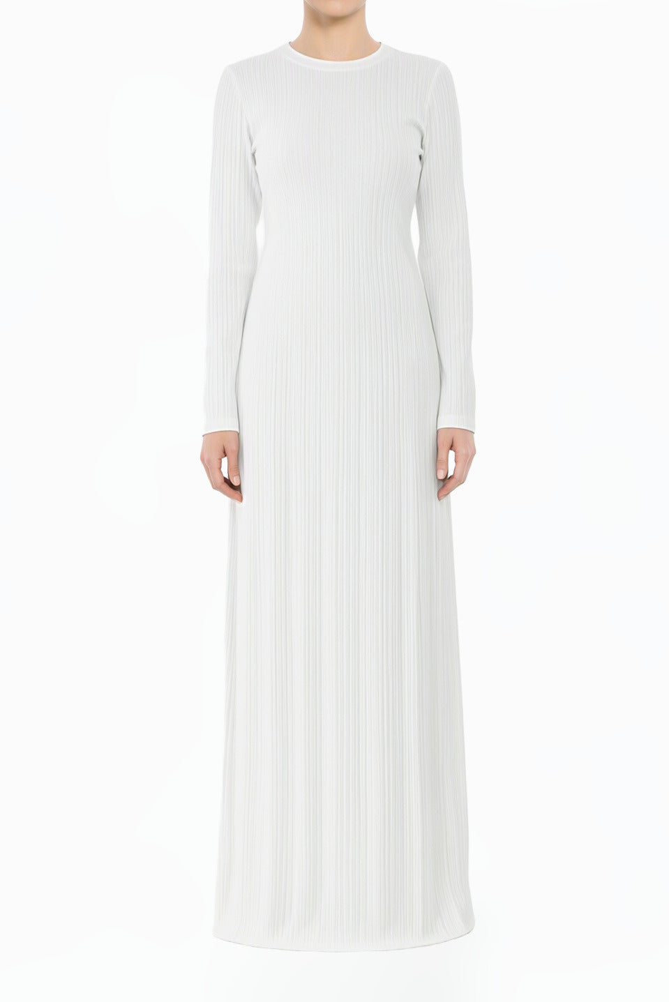 White Julia Ribbed Round Neck maxi dress