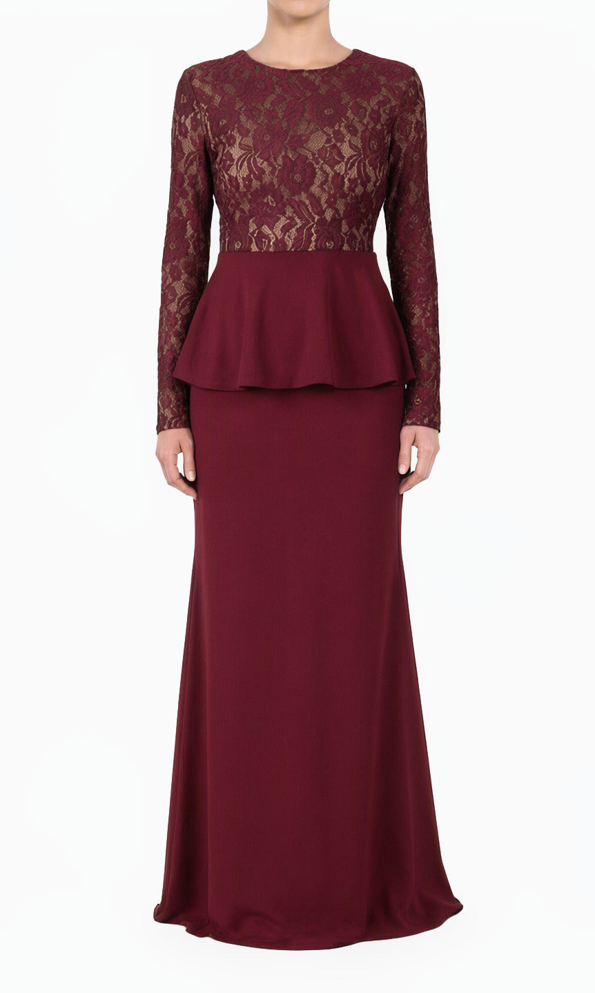 Lace-Top Peplum Modest Maxi Dress