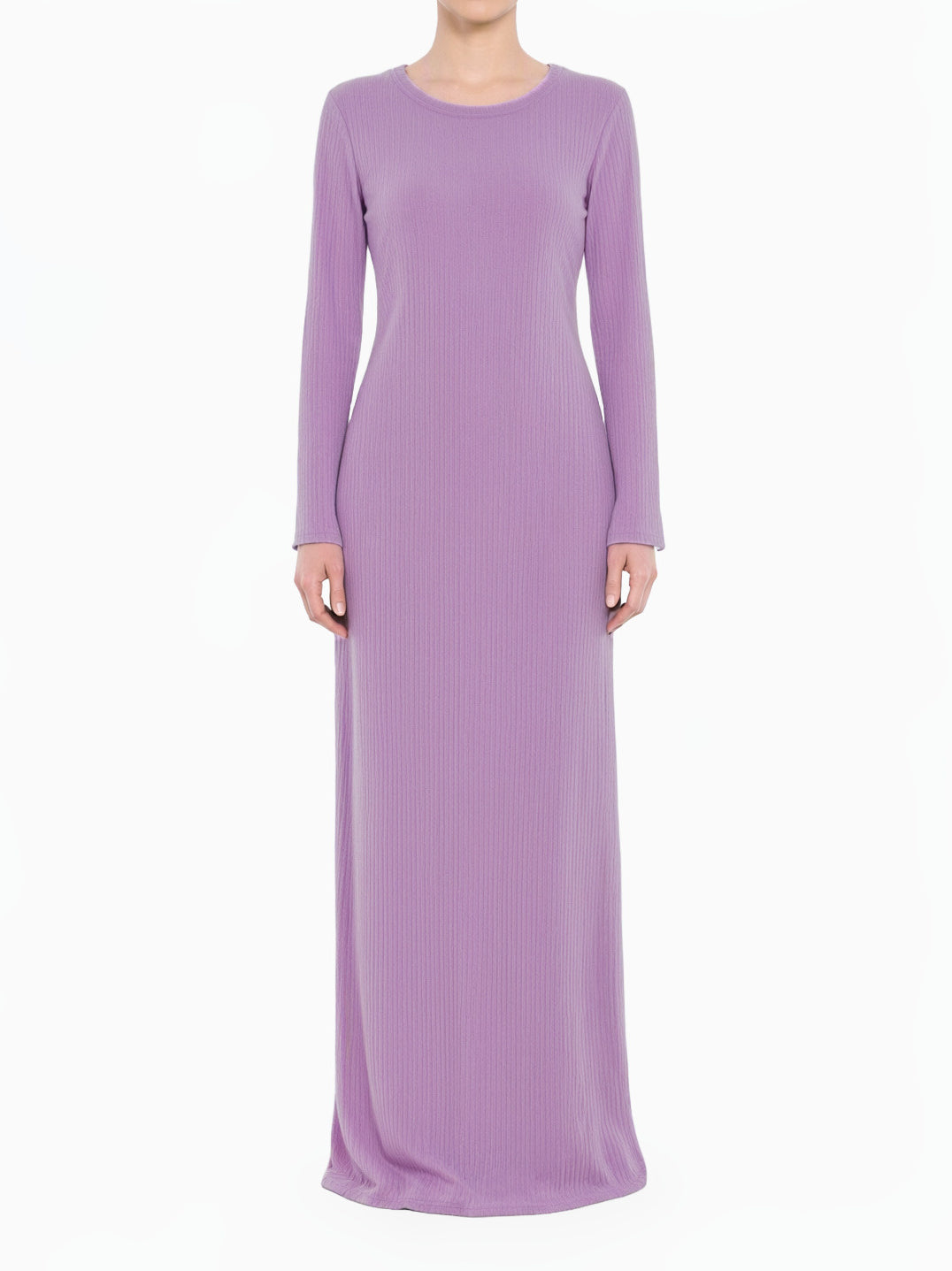 lavender Sadia Ribbed Round Neck Modest Maxi Dress