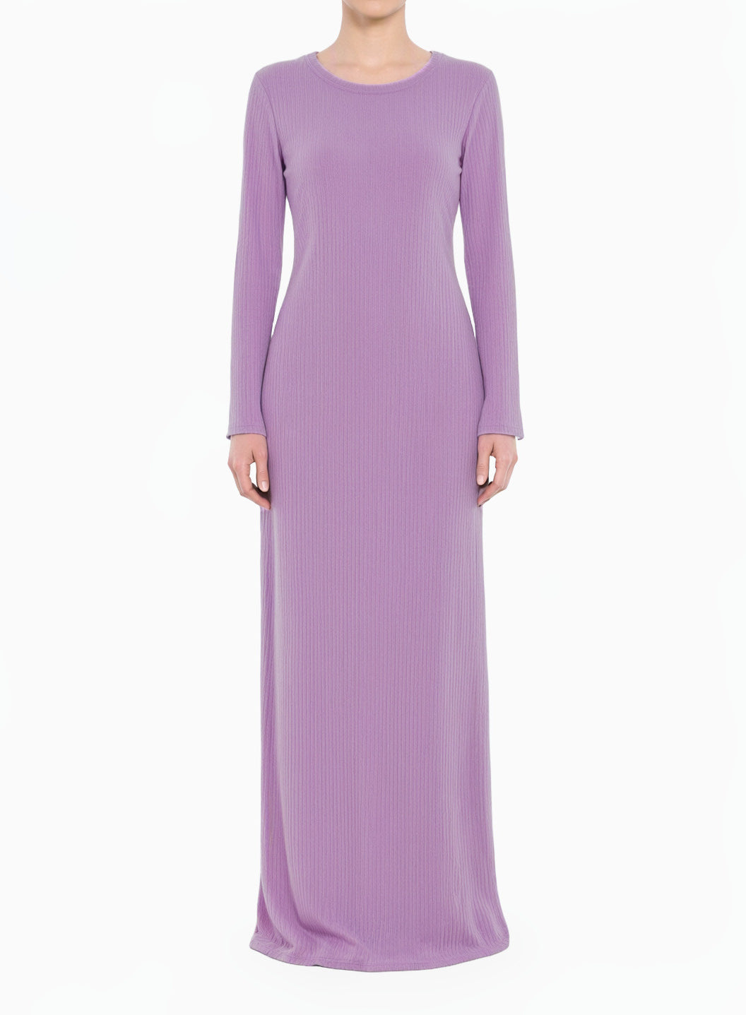 lavender Sadia Ribbed Round Neck Modest Maxi Dress