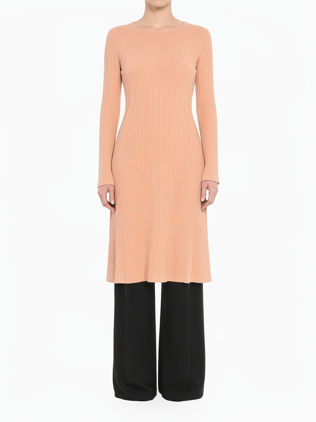 LightSalmon Modest Long Sleeve Midi Sweater Dress