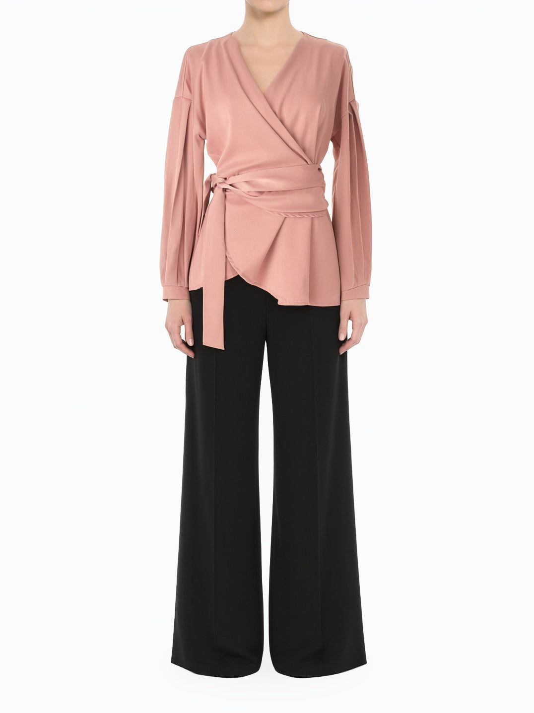 pink Modest Long Sleeve Satin Wrap Top